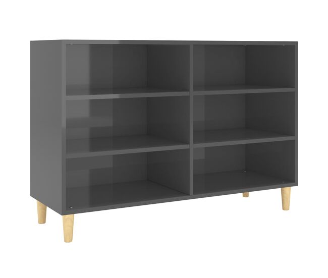Vidaxl aparador de madera contrachapada gris brillante 103,5x35x70 cm