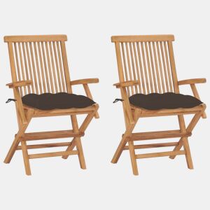 vidaXL Cadeiras de jardim c almofadões cinza-acast. 2 pcs teca maciça