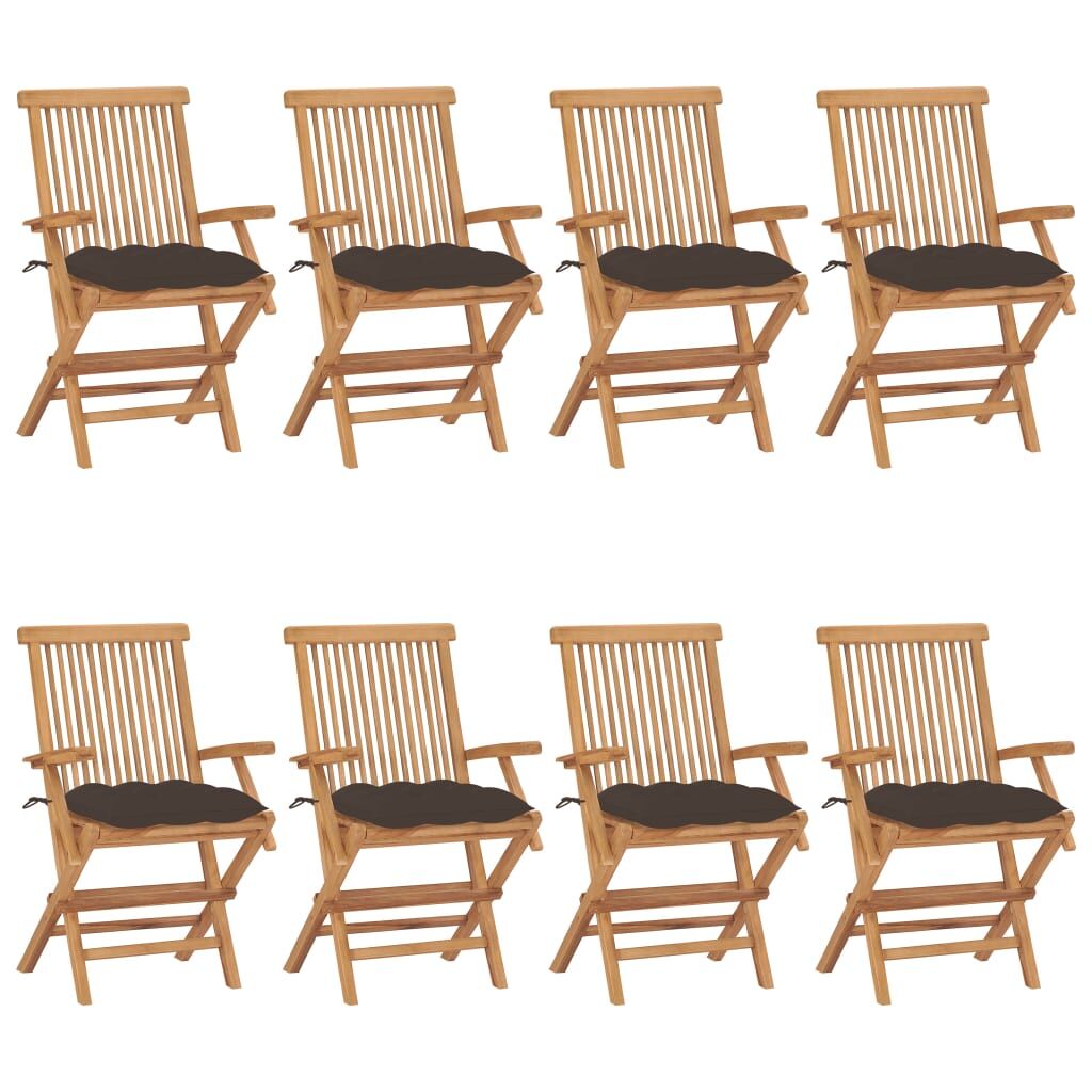 Vidaxl sillas de jardín 8 uds madera teca con cojines gris taupe