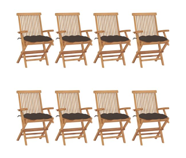 Vidaxl sillas de jardín 8 uds madera teca con cojines gris taupe