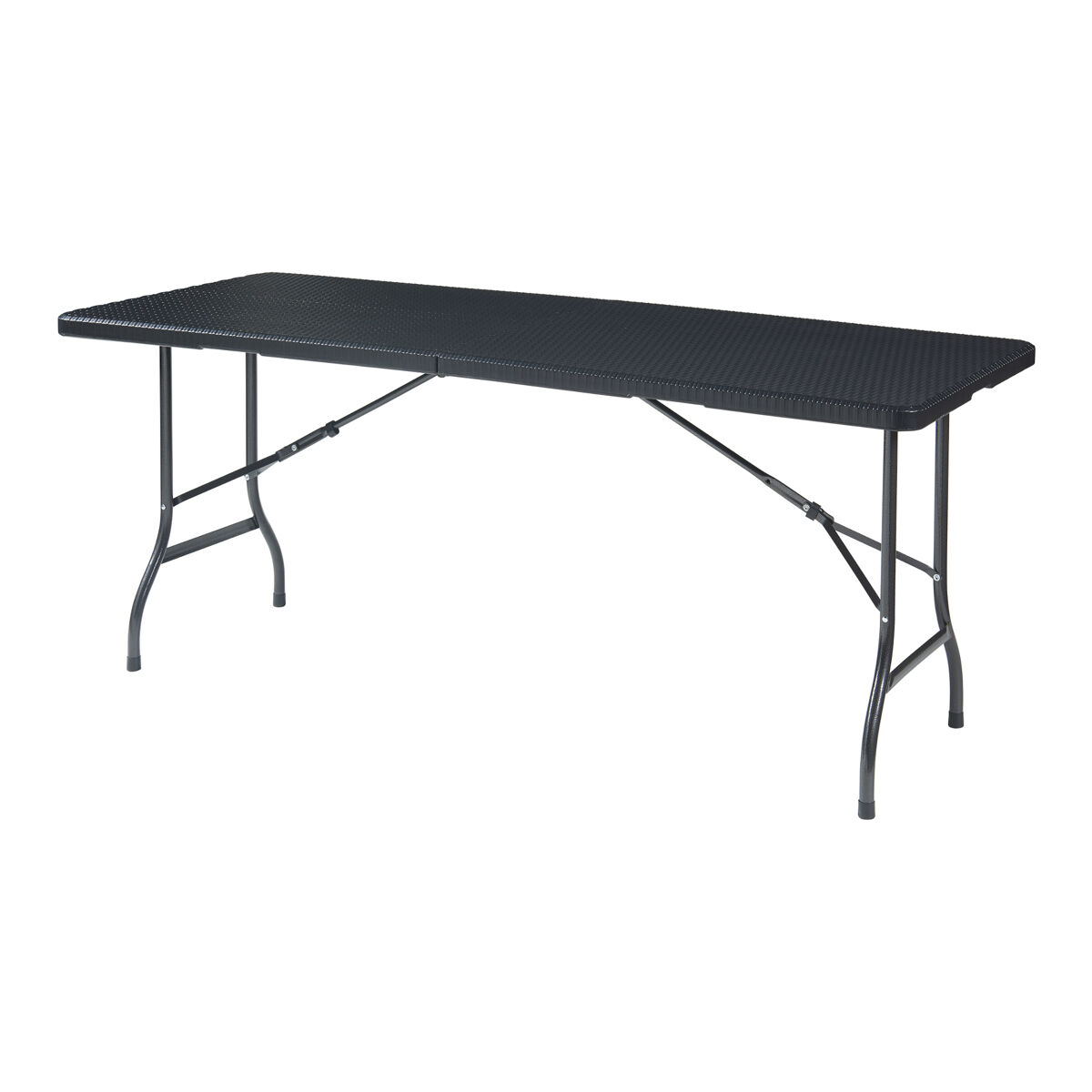 Mesa plegable mark exterior metal/plástico 180x75x72cm - efecto ratán negro [en.casa]