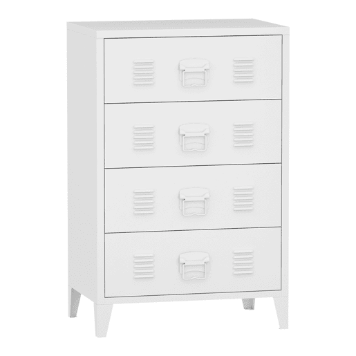 Armário metálico Hämeenlinna com 4 gavetas aço 80x40x92 cm Branco en.casa