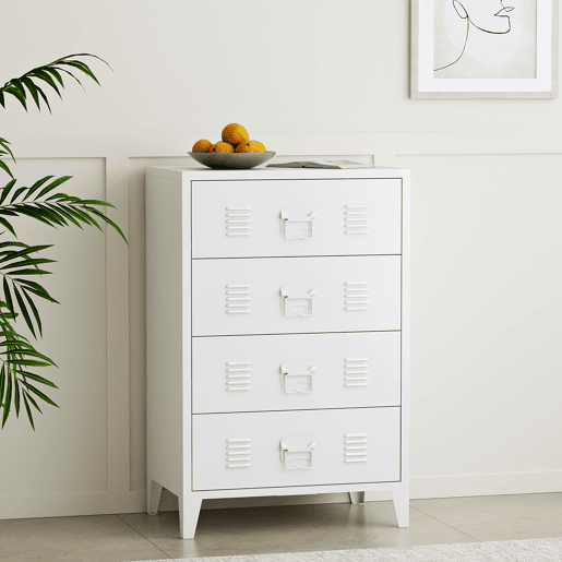 Armário metálico Hämeenlinna com 4 gavetas aço 80x40x92 cm Branco en.casa