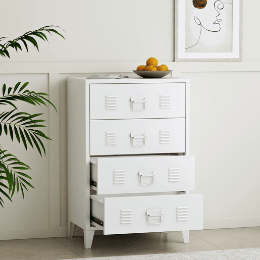 Armário metálico Hämeenlinna com 4 gavetas aço 80x40x92 cm Branco en.casa