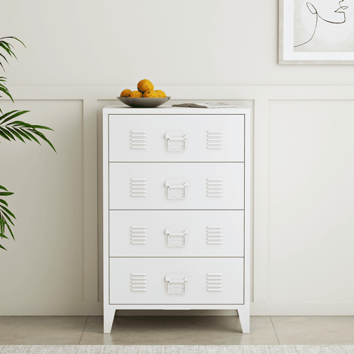 Armário metálico Hämeenlinna com 4 gavetas aço 80x40x92 cm Branco en.casa