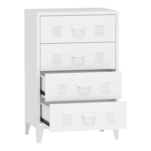 Armário metálico Hämeenlinna com 4 gavetas aço 80x40x92 cm Branco en.casa