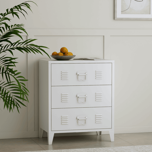 Cómoda de 3 gavetas Hämeenlinna versátil em aço 72 x 60 x 40 cm - Branco en.casa