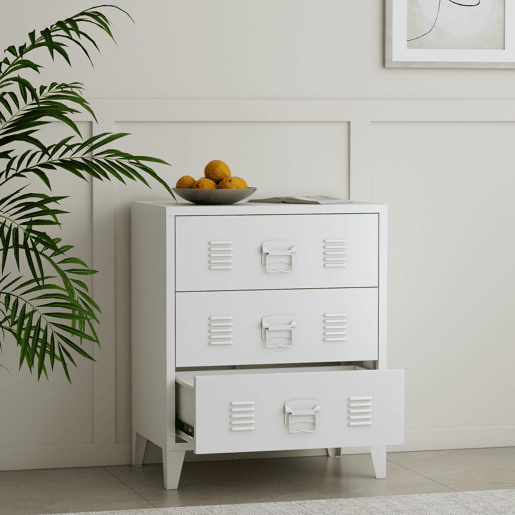 Cómoda de 3 gavetas Hämeenlinna versátil em aço 72 x 60 x 40 cm - Branco en.casa