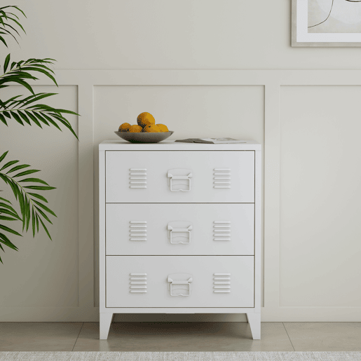 Cómoda de 3 gavetas Hämeenlinna versátil em aço 72 x 60 x 40 cm - Branco en.casa