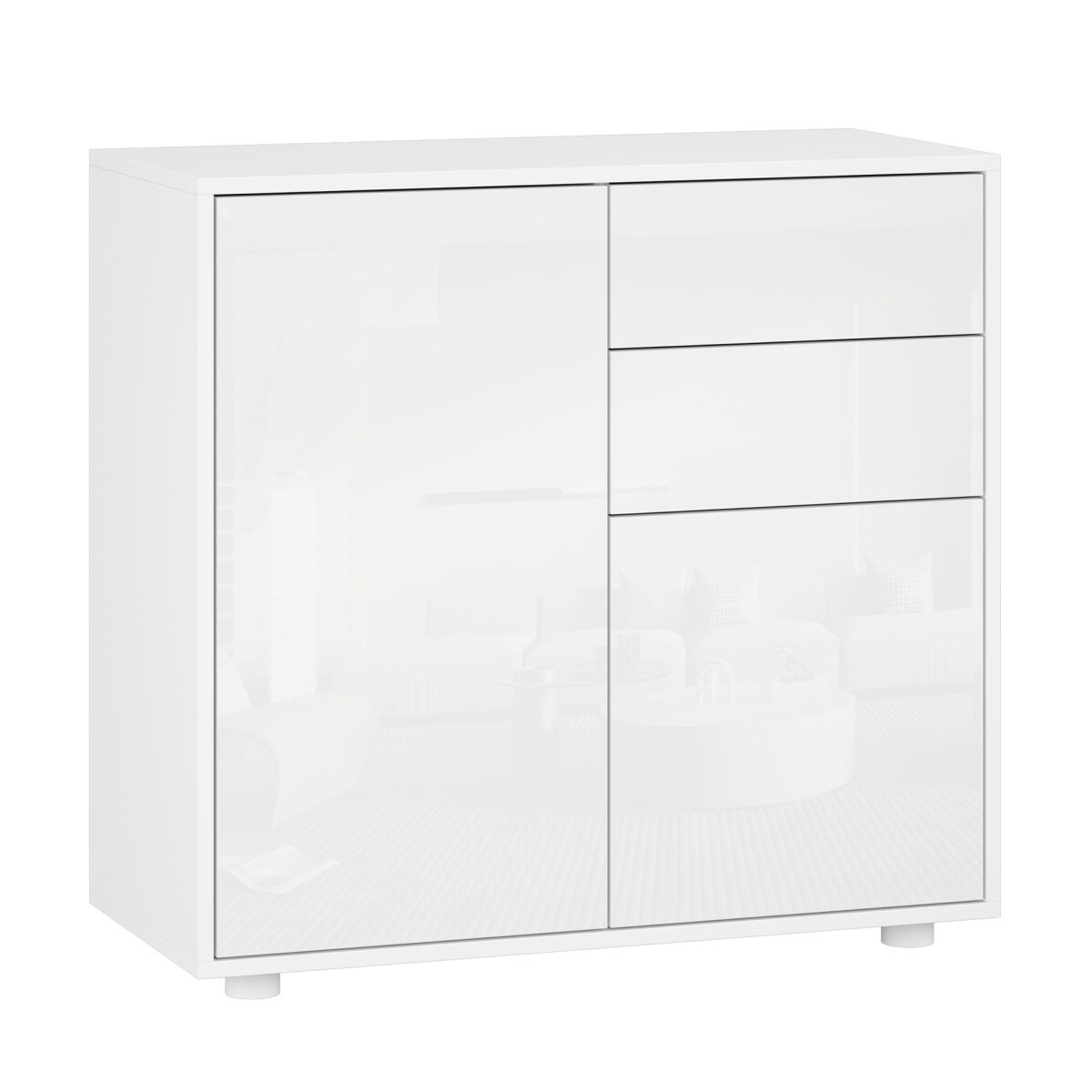 Cómoda paarl con 2 cajones sin mango y 2 puertas 74x79x36cm blanco alto brillo [en.casa]