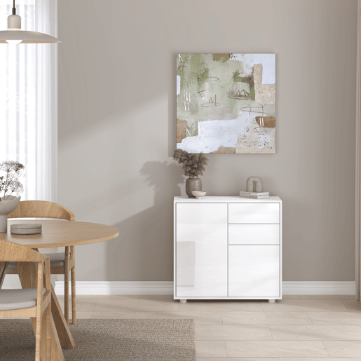 Cómoda Paarl com 2 gavetas e 2 portas 74x79x36cm Branco alto brilho en.casa