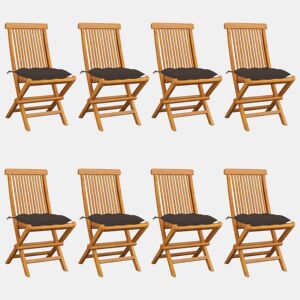 vidaXL Cadeiras de jardim c almofadões cinza-acast. 8 pcs teca maciça