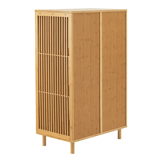 Aparador Grong de 3 níveis com 2 portas de grelha de bambu 110 x 66 x 40 cm - Natural en.casa