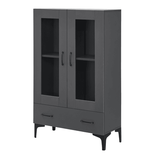 Vitrina Søndersø com 2 portas, prateleira de vidro e aglomerado 115 x 70 x 31 cm - Cinzento escuro e preto en.casa