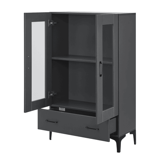 Vitrina Søndersø com 2 portas, prateleira de vidro e aglomerado 115 x 70 x 31 cm - Cinzento escuro e preto en.casa
