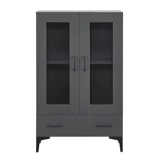 Vitrina Søndersø com 2 portas, prateleira de vidro e aglomerado 115 x 70 x 31 cm - Cinzento escuro e preto en.casa