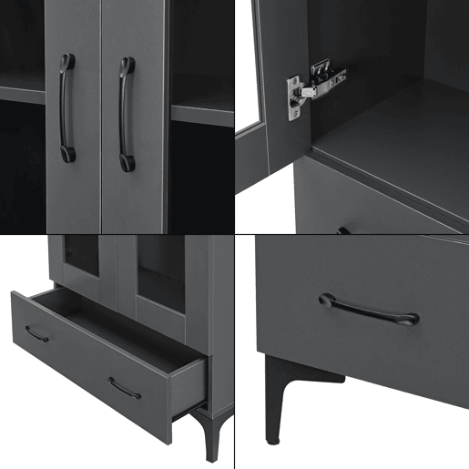 Vitrina Søndersø com 2 portas, prateleira de vidro e aglomerado 115 x 70 x 31 cm - Cinzento escuro e preto en.casa