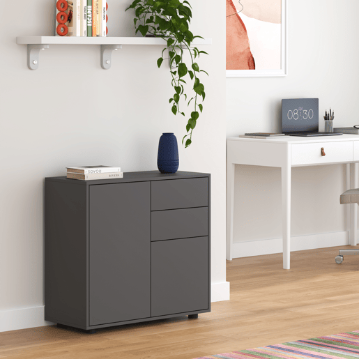 Cómoda Paarl com 2 gavetas e 2 portas 74x79x36cm Cinzento escuro mate en.casa