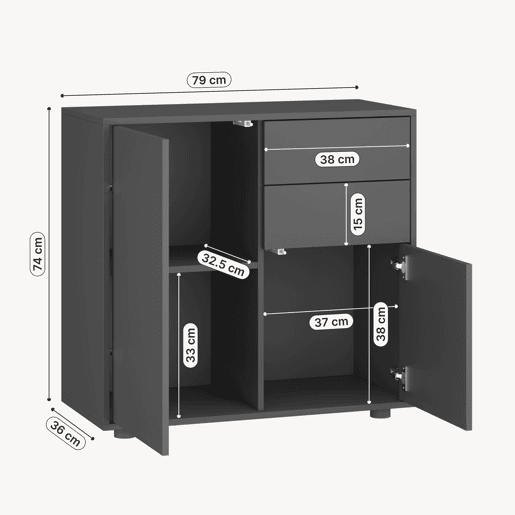 Cómoda Paarl com 2 gavetas e 2 portas 74x79x36cm Cinzento escuro mate en.casa