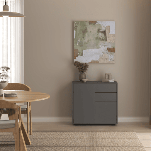 Cómoda Paarl com 2 gavetas e 2 portas 74x79x36cm Cinzento escuro mate en.casa