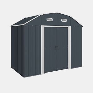 Outsunny Abrigo de Jardim 2,7 m² 238x132x198,5 cm Abrigo de Exterior Metálico com Base Prateleiras Ajustáveis 2 Portas de Correr e 2 Janelas de Ventilação Cinza Escuro