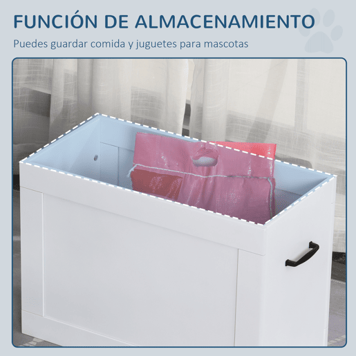 PawHut Comedouro Elevado para Cães Comedouro para Cães com 2 Tigelas de Aço Inoxidável e Espaço de Armazenamento Oculto 60x30x41 cm Branco