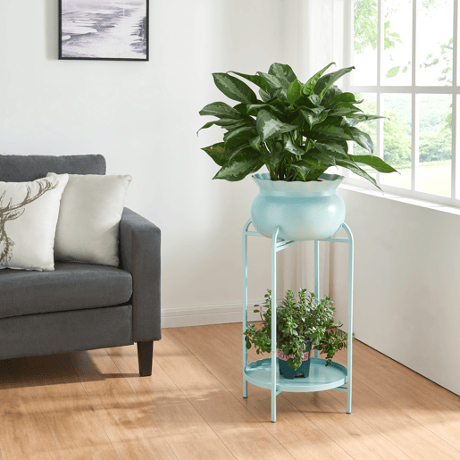 Suporte para plantas Altena 2 níveis metal 60x27x27cm - Azul claro en.casa Suporte para plantas Altena 2 níveis metal 60x27x27cm - Azul claro en.casa