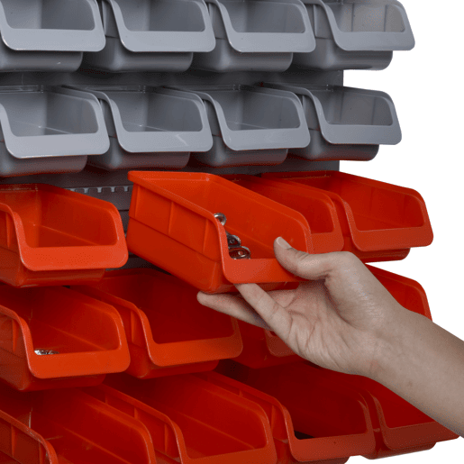 DURHAND Prateleira de Parede Organizador de Ferramentas Prateleiras de Armazenamento com 28 Caixas Empilháveis u200Bu200Be Diferentes Ganchos 95x22x54 cm Cinza e Vermelho