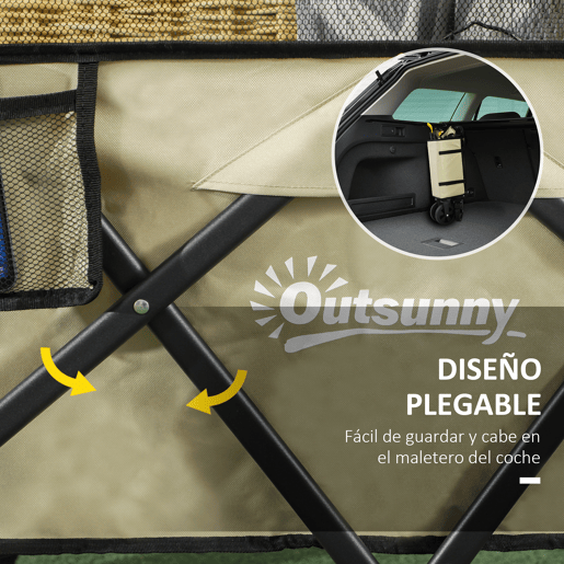 Outsunny Carrinho de Transporte Dobrável 180 L Carrinho de Jardim com Comprimento e Ângulo do Guiador Ajustáveis e Paredes Laterais Extensíveis Carga 120 kg para Pátio Praia Cáqui