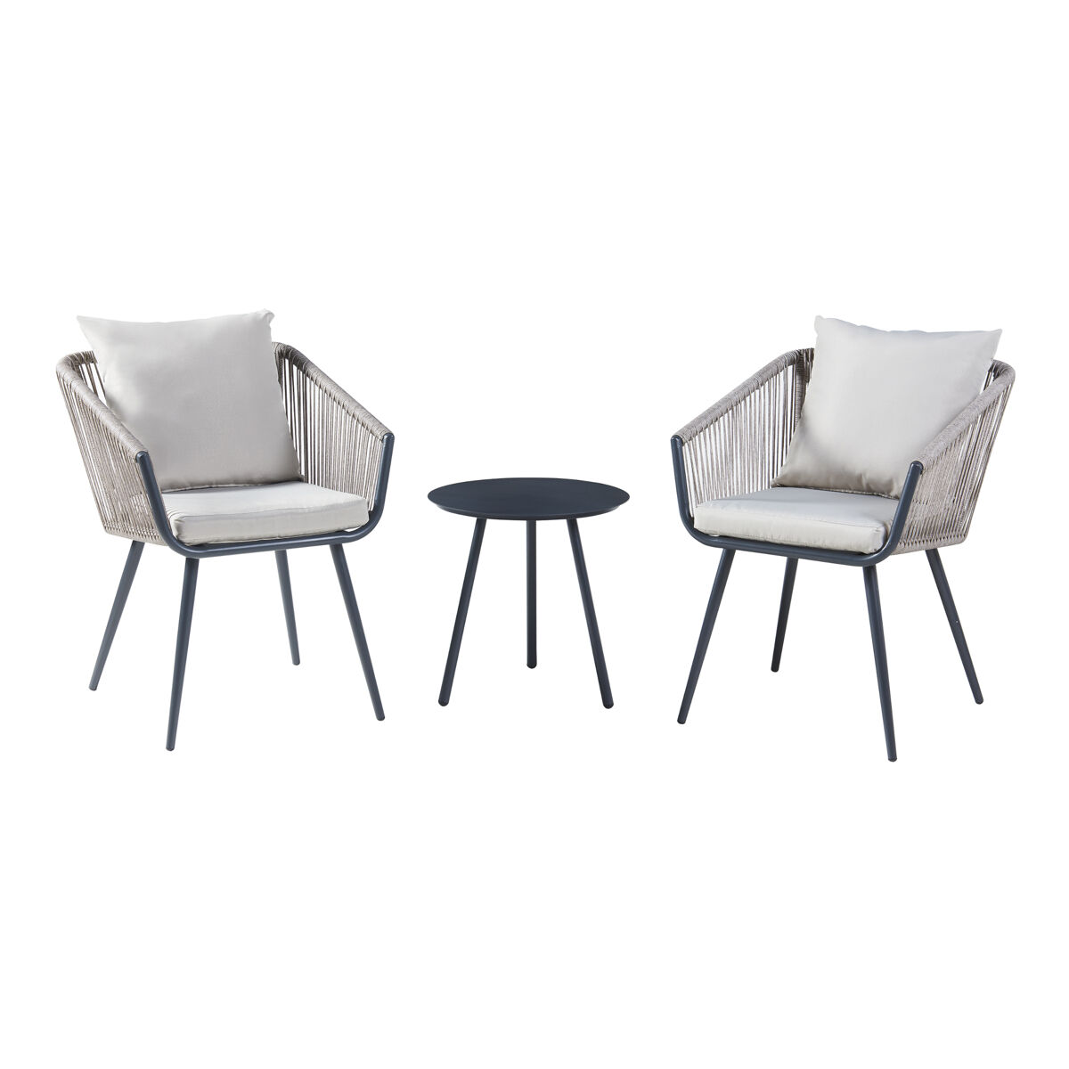 Set de muebles de jardín abriola 3 piezas acero/cuerda - antracita/gris [casa.pro]
