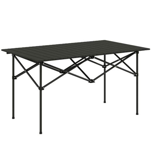 Outsunny Mesa de Campismo Dobrável de Metal com Tampo Enrolável e Bolsa de Transporte Mesa de Piquenique Portátil para Campismo Trekking Praia e Barbecue 95x55x50 cm Preto