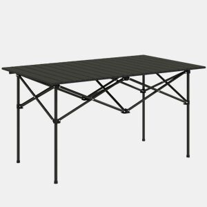 Outsunny Mesa de Campismo Dobrável de Metal com Tampo Enrolável e Bolsa de Transporte Mesa de Piquenique Portátil para Campismo Trekking Praia e Barbecue 95x55x50 cm Preto