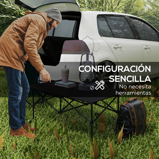 Outsunny Mesa de Campismo Dobrável de Metal com Tampo Enrolável e Bolsa de Transporte Mesa de Piquenique Portátil para Campismo Trekking Praia e Barbecue 95x55x50 cm Preto