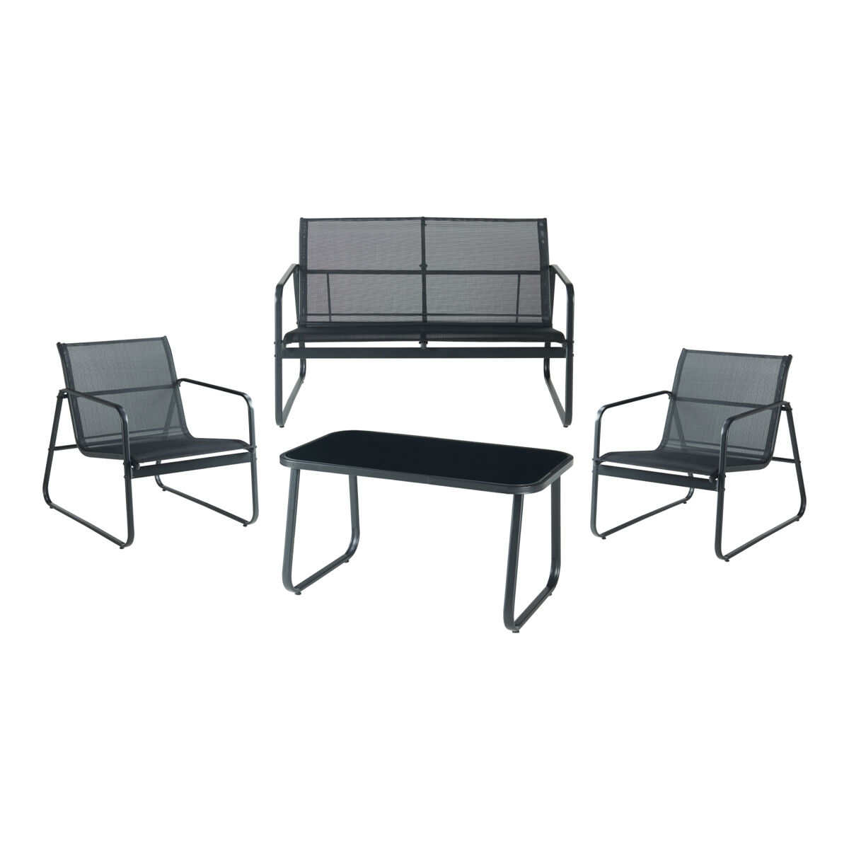 conjunto de muebles de jardin anzi 4 piezas acerocristal - negro casapro