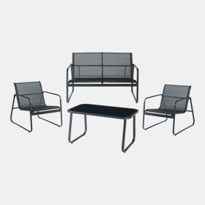 Conjunto de mobiliário de jardim Anzi 4 pcs. açovidro - Preto casa.pro