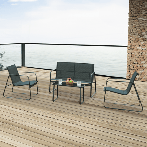 Conjunto de mobiliário de jardim Anzi 4 pcs. açovidro - Preto casa.pro