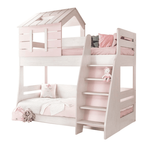 Beliche casinha escada direita aglomerado rosa 90100x200cm