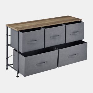 Cómoda com 5 gavetas Metal e MDF 55x100x29 cm Cinza e efeito madeira pro.tec