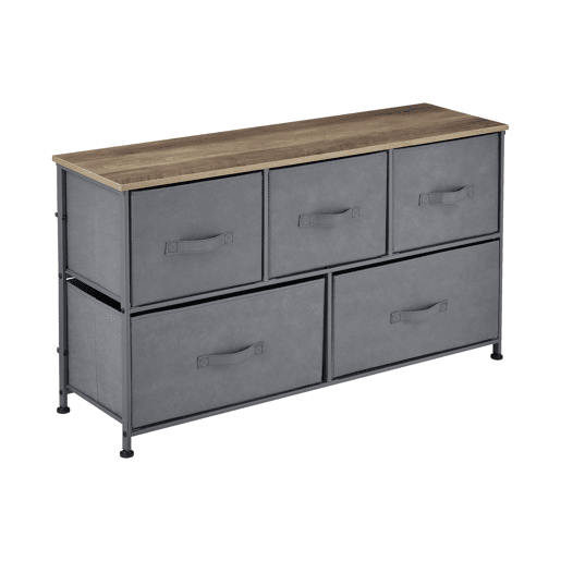 Cómoda com 5 gavetas Metal e MDF 55x100x29 cm Cinza e efeito madeira pro.tec Cómoda com 5 gavetas Metal e MDF 55x100x29 cm Cinza e efeito madeira pro.tec