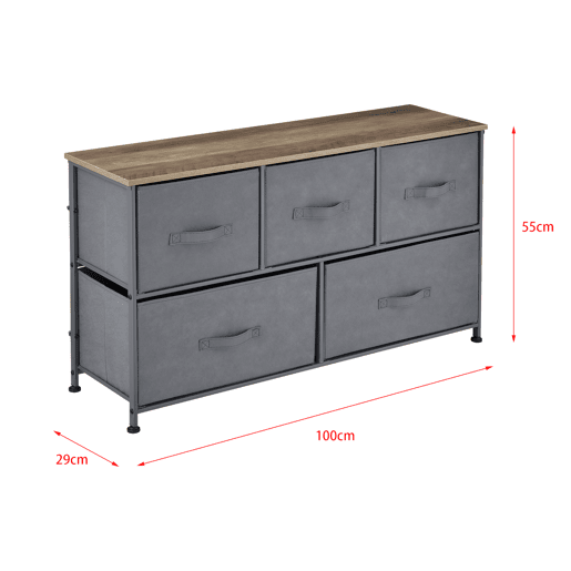 Cómoda com 5 gavetas Metal e MDF 55x100x29 cm Cinza e efeito madeira pro.tec Cómoda com 5 gavetas Metal e MDF 55x100x29 cm Cinza e efeito madeira pro.tec