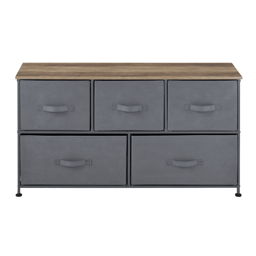 Cómoda com 5 gavetas Metal e MDF 55x100x29 cm Cinza e efeito madeira pro.tec Cómoda com 5 gavetas Metal e MDF 55x100x29 cm Cinza e efeito madeira pro.tec