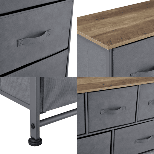 Cómoda com 5 gavetas Metal e MDF 55x100x29 cm Cinza e efeito madeira pro.tec Cómoda com 5 gavetas Metal e MDF 55x100x29 cm Cinza e efeito madeira pro.tec