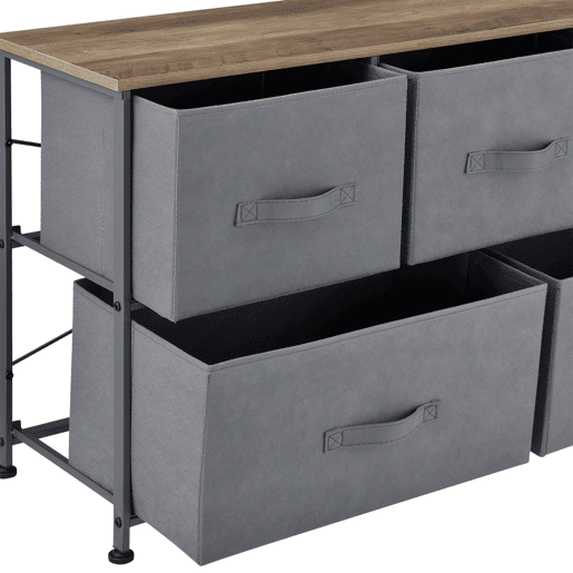 Cómoda com 5 gavetas Metal e MDF 55x100x29 cm Cinza e efeito madeira pro.tec Cómoda com 5 gavetas Metal e MDF 55x100x29 cm Cinza e efeito madeira pro.tec