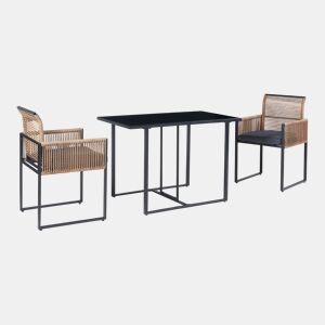 Conjunto de Mobiliário de Jardim Accadia 3 Peças AçoCordão - PretoCastanho casa.pro