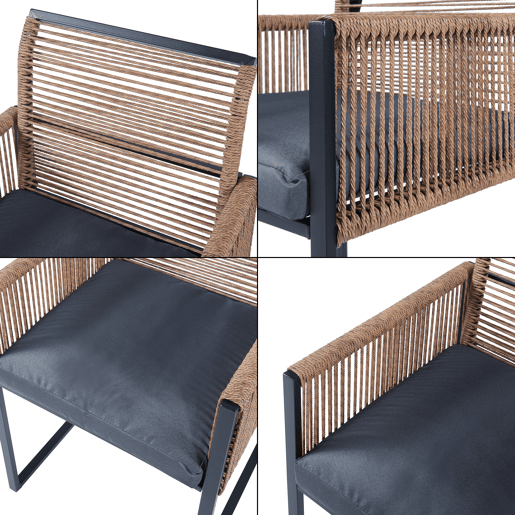 Conjunto de Mobiliário de Jardim Accadia 3 Peças AçoCordão - PretoCastanho casa.pro