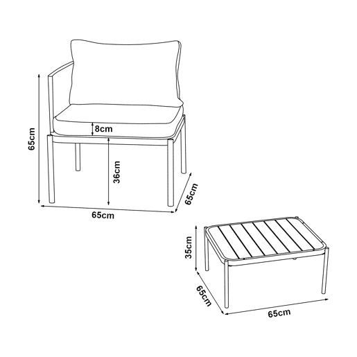 Conjunto de mobiliário de jardim Accettura 3 pcs. alumínio - Cinzento casa.pro