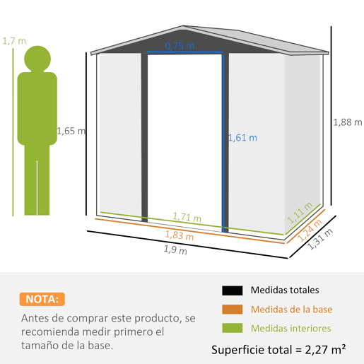 Outsunny Casota de Jardim Exterior, 2,27 m² 190x131x188 cm, Abrigo Metálico de Jardim com 2 Ventilações, Porta com Fechadura, para Armazenamento de Ferramentas, Carvalho