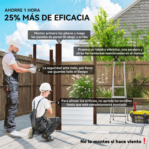 Outsunny Casota de Jardim Exterior, 2,27 m² 190x131x188 cm, Abrigo Metálico de Jardim com 2 Ventilações, Porta com Fechadura, para Armazenamento de Ferramentas, Carvalho