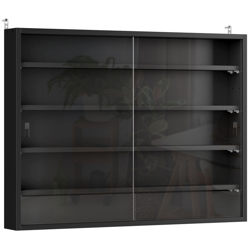 Homcom vitrina expositora para colecciones de 5 niveles, vitrina de pared, con estantes ajustables y 2 puertas correderas de vidrio, para perfumes,