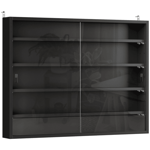 HOMCOM Vitrina Expositora para Coleções com 5 Níveis, Vitrina de Parede, com Prateleiras Ajustáveis e 2 Portas de Vidro Deslizantes, para Perfumes, Figuras Decorativas, 80x9,5x60 cm, Preto